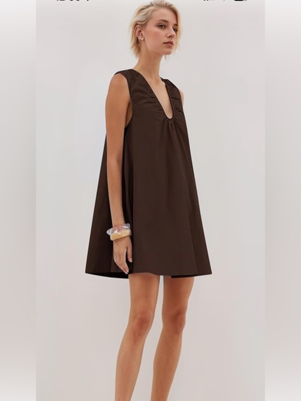 Sleeveless V-Neck A-Line Dress in Dark Brown